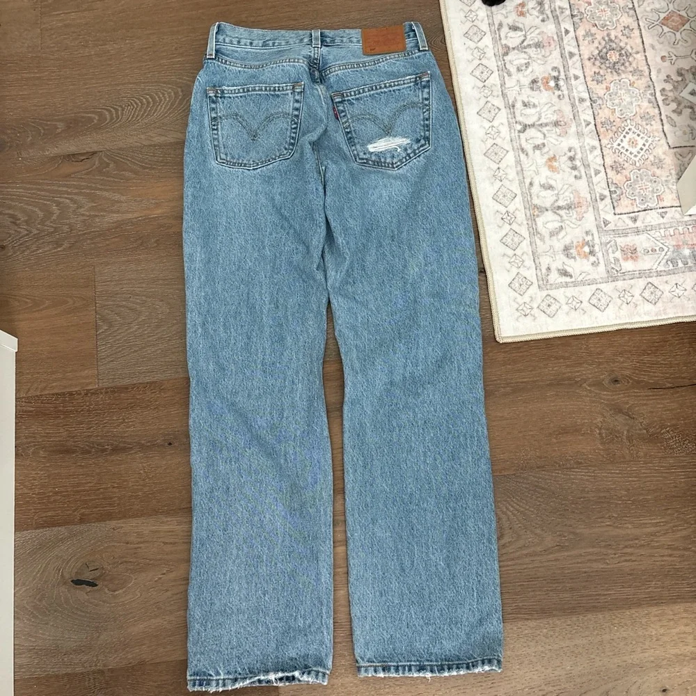 Levi's Light Blue Distressed Straight Leg Jeans - Picture 2 of 4